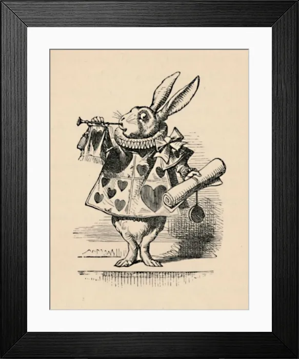 Framed Print : A Rabbit as court official blowing a trumpet for an announcement, 1889. Artist: John Tenniel Framed Print : A Rabbit as court official blowing a trumpet for an announcement, 1889. Artist: John Tenniel