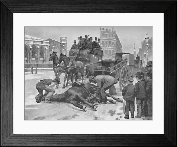 Framed Print : Holborn Viaduct - A Slippery Day, 1891. Creator: William Luker. Holborn Viaduct - A Slippery Day, 1891. Creator: William Luker Framed Print : Holborn Viaduct - A Slippery Day, 1891. Creator: William Luker. Holborn Viaduct - A Slippery Day, 1891. Creator: William Luker