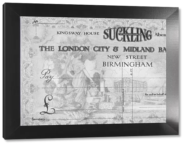 A Symbolical Cheque Design, 1917. Artist: London City & Midland Bank