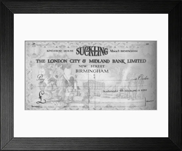 Framed Print : A Symbolical Cheque Design, 1917. Artist: London City & Midland Bank Framed Print : A Symbolical Cheque Design, 1917. Artist: London City & Midland Bank