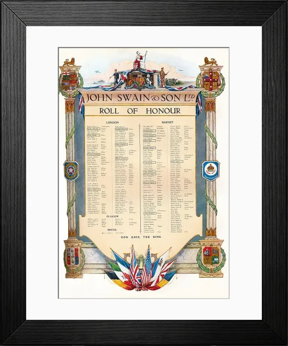 Framed Print : John Swain & Son Ltd. Roll of Honour, 1917. Artist: John Swain & Son Framed Print : John Swain & Son Ltd. Roll of Honour, 1917. Artist: John Swain & Son