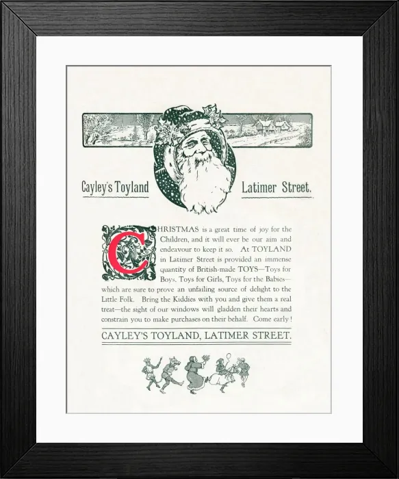 Framed Print : Christmas Advert For Cayleys Toyland, 1917 Framed Print : Christmas Advert For Cayleys Toyland, 1917