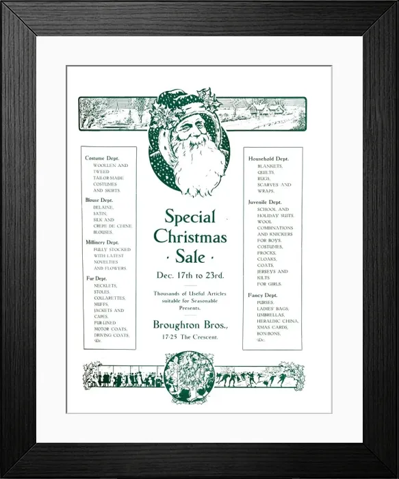 Framed Print : Advert for Broughton Bros. - Special Christmas Sale, 1917. Artist: Garratt & Atkinson Framed Print : Advert for Broughton Bros. - Special Christmas Sale, 1917. Artist: Garratt & Atkinson