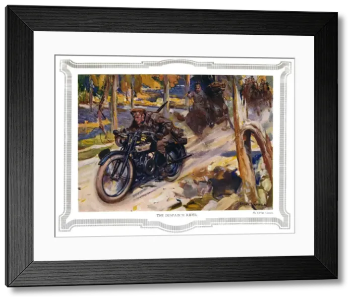 Framed Print : The Despatch Rider, 1916. Artists: Unknown, Cyrus Cuneo Framed Print : The Despatch Rider, 1916. Artists: Unknown, Cyrus Cuneo