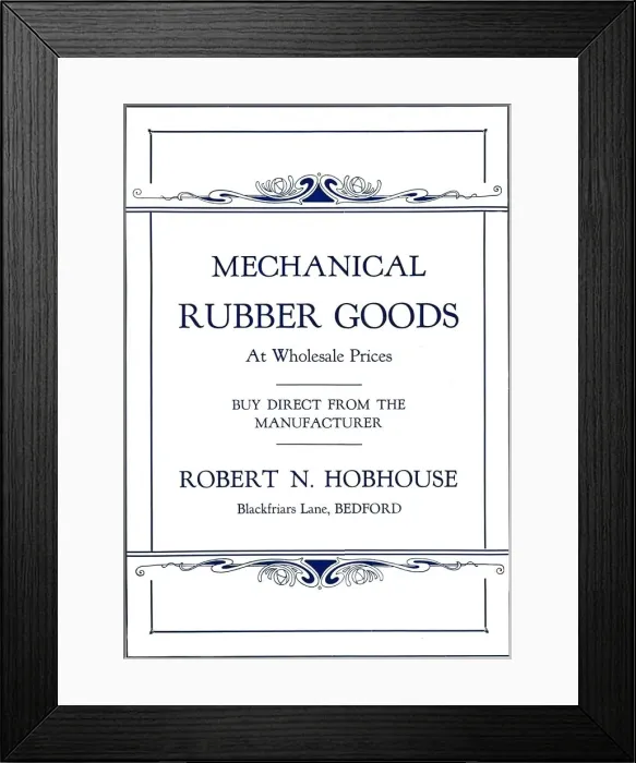 Framed Print : Mechanical Rubber Goods - Robert N. Hobhouse advert, 1916 Framed Print : Mechanical Rubber Goods - Robert N. Hobhouse advert, 1916