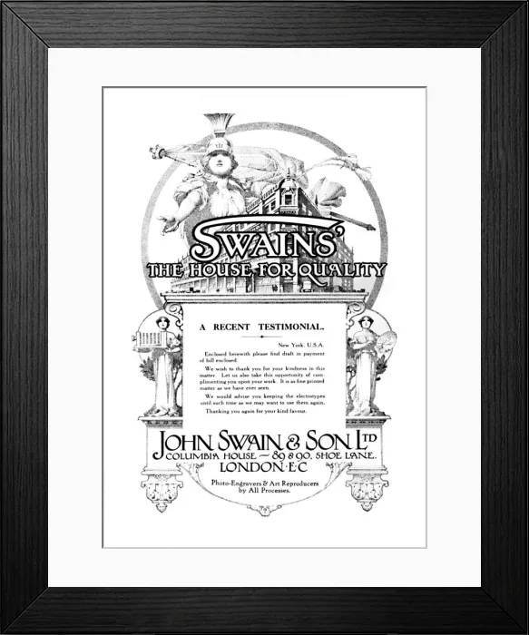 Framed Print : John Swain & Son Ltd. - advert, 1916. Artist: John Swain & Son Framed Print : John Swain & Son Ltd. - advert, 1916. Artist: John Swain & Son