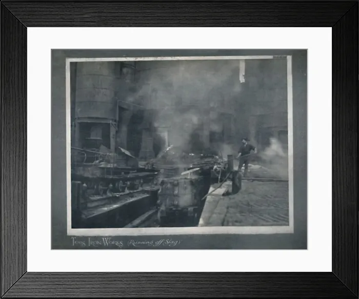 Framed Print : Tees Iron Works - Running Off Slag, 1919. Artist: Hood & Co. Ltd Framed Print : Tees Iron Works - Running Off Slag, 1919. Artist: Hood & Co. Ltd
