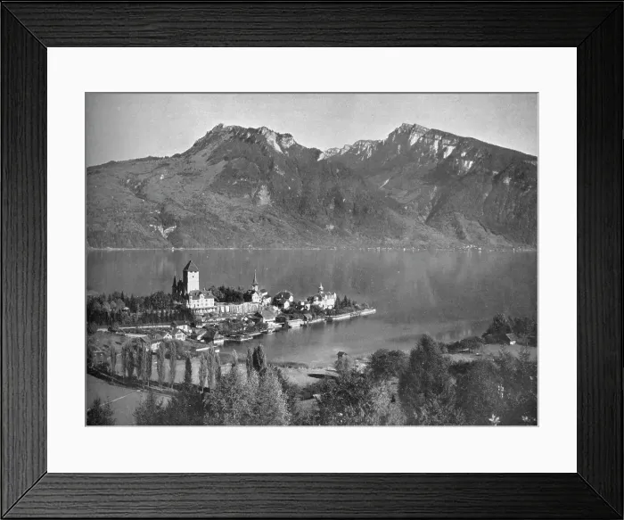 Framed Print : Spiez, on Lake Thun, 1910. Artist: John Swain & Son Framed Print : Spiez, on Lake Thun, 1910. Artist: John Swain & Son
