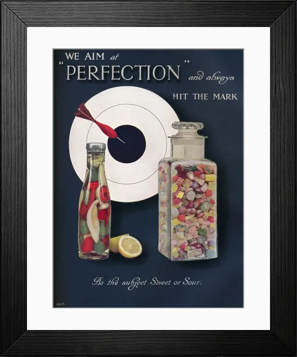 Framed Print : We Aim at Perfection and always hit the mark, 1907. Artist: John Swain & Son Framed Print : We Aim at Perfection and always hit the mark, 1907. Artist: John Swain & Son