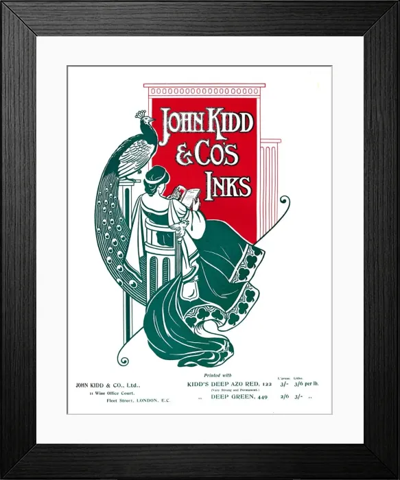 Framed Print : John Kidd & Cos Inks advert, 1907