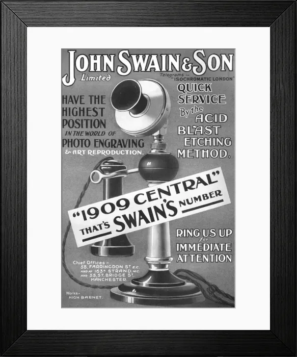 Framed Print : John Swain & Son Limited advertisement, 1907 Framed Print : John Swain & Son Limited advertisement, 1907
