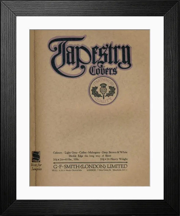 Framed Print : Tapestry Covers - G. F. Smith (London) Limited advert, 1919 Framed Print : Tapestry Covers - G. F. Smith (London) Limited advert, 1919