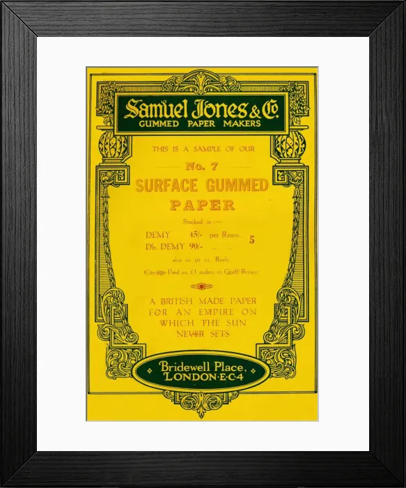 Framed Print : Samuel Jones & Company Gummed Paper Makers advert, 1919 Framed Print : Samuel Jones & Company Gummed Paper Makers advert, 1919