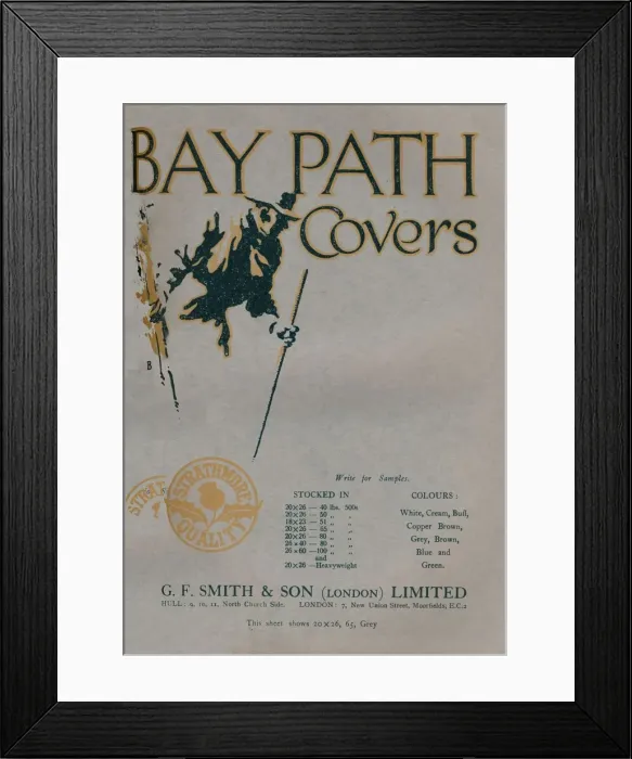 Framed Print : Bay Path Covers - G. F. Smith & Son (London) Limited advert, 1919 Framed Print : Bay Path Covers - G. F. Smith & Son (London) Limited advert, 1919