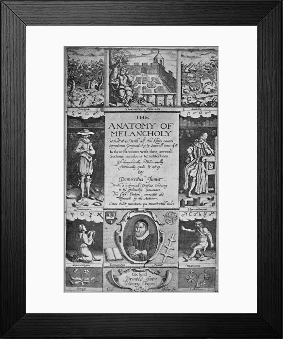Framed Print : Title-Page to Burtons Anatomy of Melancholy, 1628, 1628, (1903). Artist: Jacob Christoph Le Blon