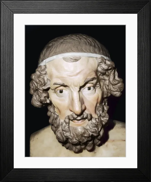 Framed Print : Marble portrait bust of Homer, Roman, from Baiae, Campania, Italy, 1st-2nd century Framed Print : Marble portrait bust of Homer, Roman, from Baiae, Campania, Italy, 1st-2nd century