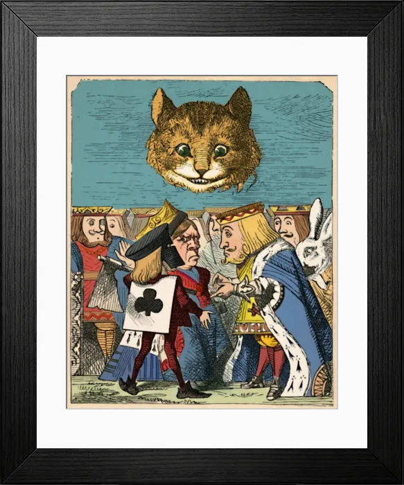 Framed Print : The Cheshire Cat looking down at the Red King and Queen having an argument, 1889. Artist: John Tenniel Framed Print : The Cheshire Cat looking down at the Red King and Queen having an argument, 1889. Artist: John Tenniel