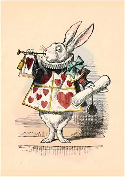A Rabbit as court official blowing a trumpet for an announcement, 1889. Artist: John Tenniel