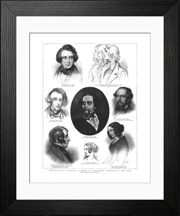 Framed Print : Portraits of Charles Dickens at different periods in his life, 1862 Framed Print : Portraits of Charles Dickens at different periods in his life, 1862