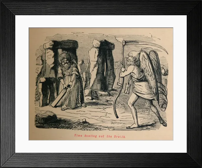 Framed Print : Time Bowling out the Druids, c1860, (1860). Artist: John Leech Framed Print : Time Bowling out the Druids, c1860, (1860). Artist: John Leech