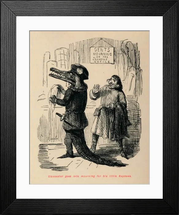 Framed Print : Gloucester goes into mourning for this little Nephews. Artist: John Leech Framed Print : Gloucester goes into mourning for this little Nephews. Artist: John Leech