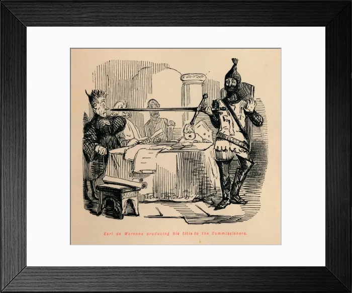 Framed Print : Earl de Warenne producing his title to the Commissioners, c1860, (c1860). Artist: John Leech Framed Print : Earl de Warenne producing his title to the Commissioners, c1860, (c1860). Artist: John Leech
