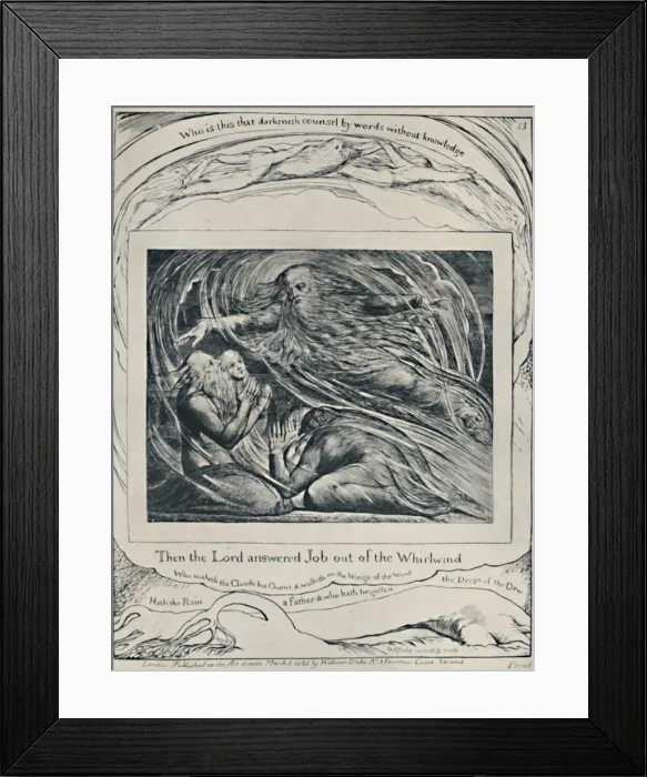 Framed Print : The Lord Answering Job Out of the Whirlwind. From Job. c1780-1820, (1923). Artist: William Blake Framed Print : The Lord Answering Job Out of the Whirlwind. From Job. c1780-1820, (1923). Artist: William Blake