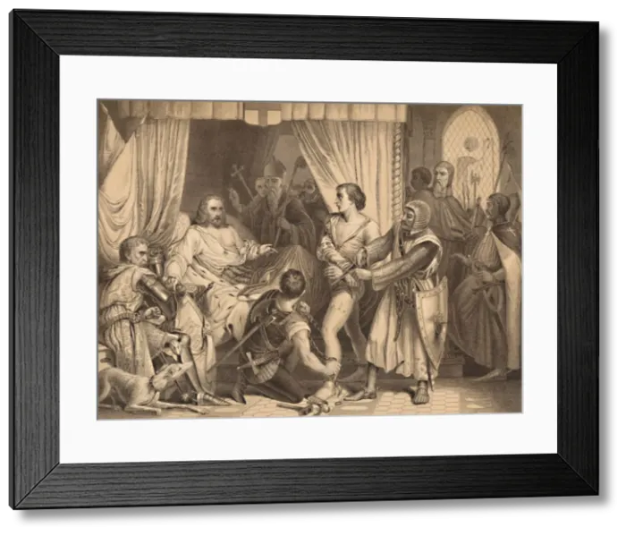Framed Print : Richard Coeur De Lion Forgiving Bertrand De Gurdun, 1886. Artist: Thomas Brown Framed Print : Richard Coeur De Lion Forgiving Bertrand De Gurdun, 1886. Artist: Thomas Brown