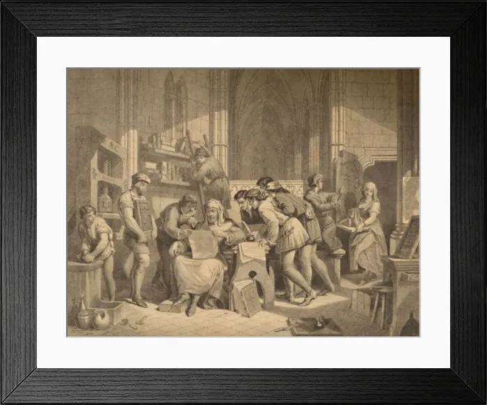 Framed Print : Introduction of the Art of Printing, 1886. Artist: W Ridgway Framed Print : Introduction of the Art of Printing, 1886. Artist: W Ridgway