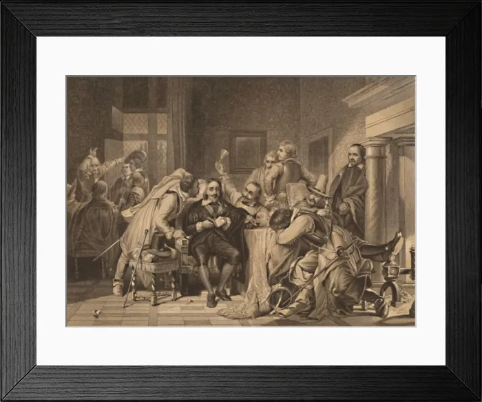 Framed Print : Charles I. in the Guard-Room, 1886. Artist: Herbert K Bourne Framed Print : Charles I. in the Guard-Room, 1886. Artist: Herbert K Bourne