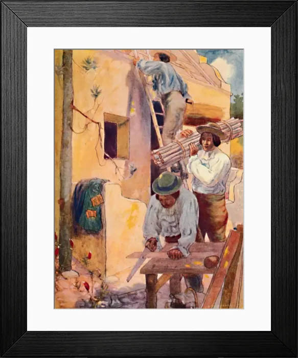 Framed Print : Huguenots Building their Homesteads, 1909. Artist: GS Smithard Framed Print : Huguenots Building their Homesteads, 1909. Artist: GS Smithard