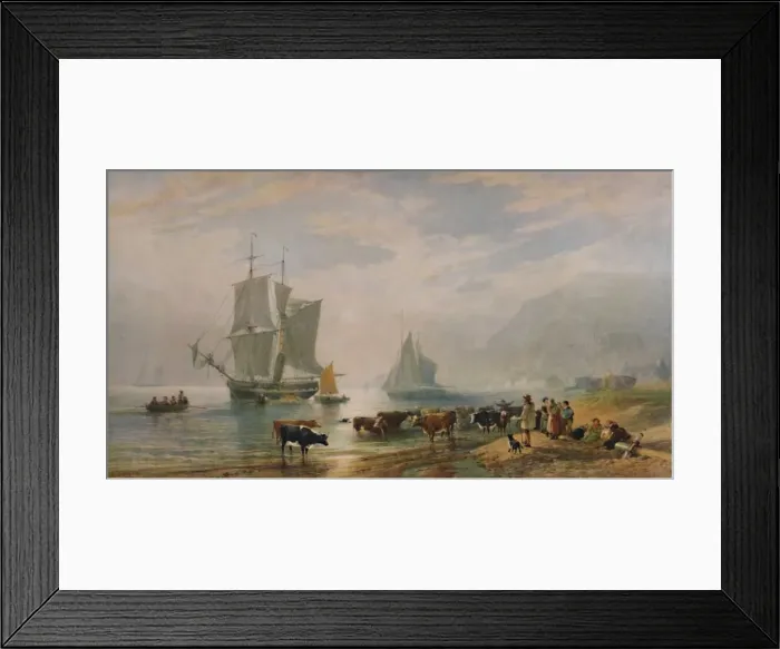Framed Print : A Summer Evening: Landing Cattle, 1858, (1935). Artist: Edward Duncan Framed Print : A Summer Evening: Landing Cattle, 1858, (1935). Artist: Edward Duncan