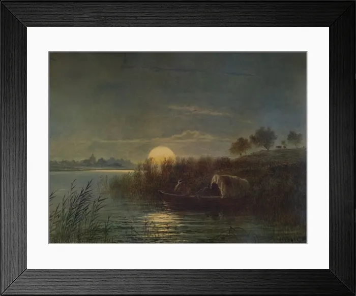 Framed Print : River Scene by Moonlight, with Boat, 1879, (1935). Artist: Arthur Gilbert Framed Print : River Scene by Moonlight, with Boat, 1879, (1935). Artist: Arthur Gilbert