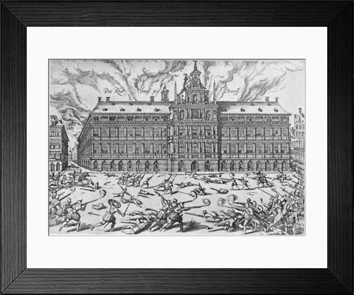 Framed Print : The Sack of Antwerp, 1576, (1903). Artist: Frans Hogenberg Framed Print : The Sack of Antwerp, 1576, (1903). Artist: Frans Hogenberg