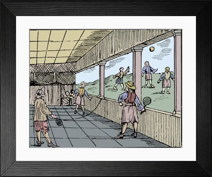 Framed Print : Young men playing a form of tennis, 16th century Framed Print : Young men playing a form of tennis, 16th century
