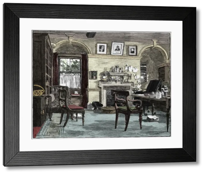 Framed Print : Darwins study at Down House, his home near Beckenham, Kent, 1883 Framed Print : Darwins study at Down House, his home near Beckenham, Kent, 1883