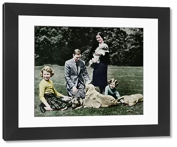 Royal family as a happy group of dog lovers, 1937. Artist: Michael Chance