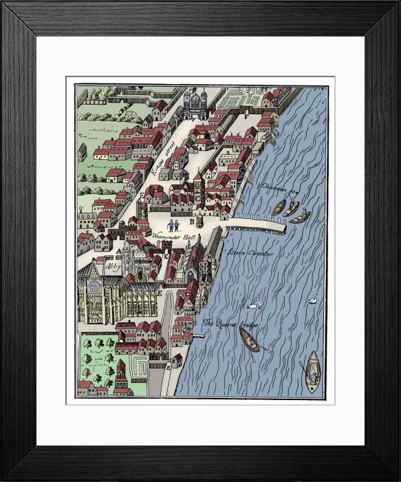 Framed Print : Bird s-eye view of the Palace of Westminster, London, c1560, (c1902-1905) Framed Print : Bird s-eye view of the Palace of Westminster, London, c1560, (c1902-1905)