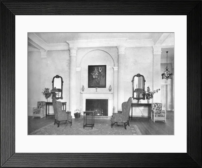 Framed Print : Fireplace at end of lounge, Hotel Royal Bermudiana, Hamilton, Bermuda, 1924 Framed Print : Fireplace at end of lounge, Hotel Royal Bermudiana, Hamilton, Bermuda, 1924