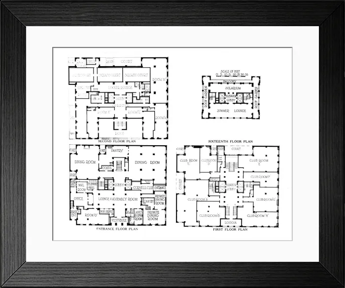 Framed Print : Floor plans, the Fraternity Clubs Building, New York City, 1924 Framed Print : Floor plans, the Fraternity Clubs Building, New York City, 1924