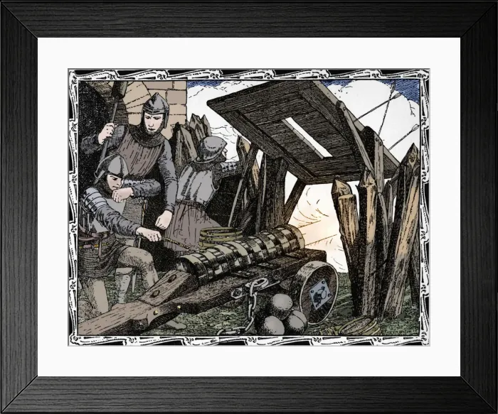 Framed Print : The First Cannon at Crecy, 1902. Artist: Patten Wilson Framed Print : The First Cannon at Crecy, 1902. Artist: Patten Wilson