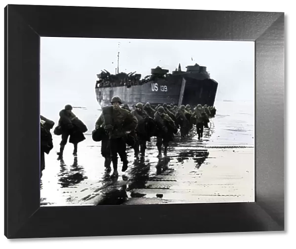 American troops disembark onto the sands of Normandy, 1944