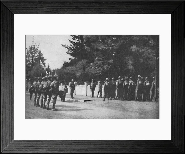Framed Print : Grenadier Guards (with their new hats) relieving guard at Lord Robertss headquarters, Pretoria, 1 Framed Print : Grenadier Guards (with their new hats) relieving guard at Lord Robertss headquarters, Pretoria, 1