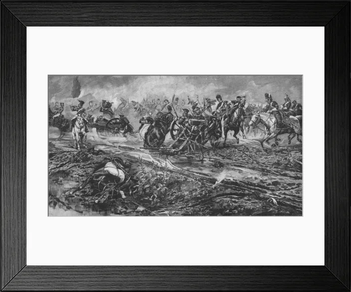 Framed Print : The Union Brigade Capturing the French Guns at Waterloo, 1902. Artist: William Barnes Wollen Framed Print : The Union Brigade Capturing the French Guns at Waterloo, 1902. Artist: William Barnes Wollen