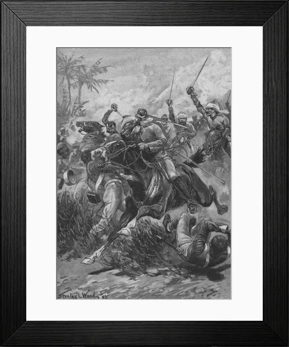 Framed Print : The Volunteer Cavalry Charged Them And Cleared The Way, 1895, (1902). Artist: Stanley Llewellyn Wood Framed Print : The Volunteer Cavalry Charged Them And Cleared The Way, 1895, (1902). Artist: Stanley Llewellyn Wood
