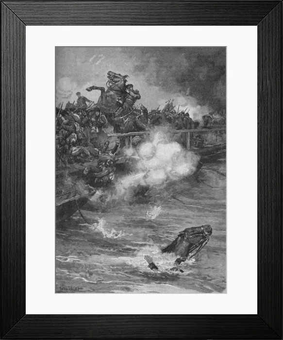 Framed Print : A Terrible Carnage Ensued Upon The Overcrowded Bridge, 1902. Artist: Walter Paget Framed Print : A Terrible Carnage Ensued Upon The Overcrowded Bridge, 1902. Artist: Walter Paget