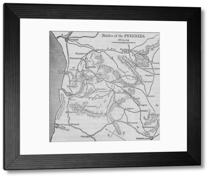 Framed Print : Battles of the Pyrenees: Sketch Map, 1902 Framed Print : Battles of the Pyrenees: Sketch Map, 1902