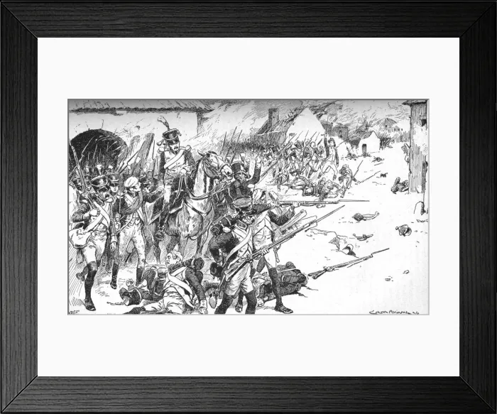 Framed Print : Column After Column Forced Its Way Into The Village, Only To Be Hurled Back, 1896, (1902). Artist: Gordon Frederick Browne