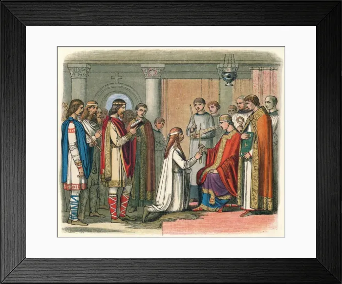 Framed Print : Baptism of King Guthorm, 878 (1864). Artist: James William Edmund Doyle Framed Print : Baptism of King Guthorm, 878 (1864). Artist: James William Edmund Doyle