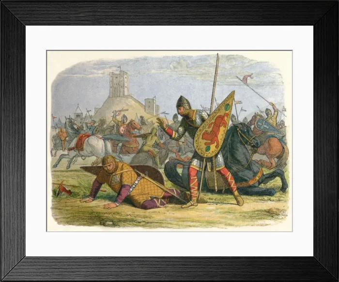 Framed Print : Robert wounds his father, 1079 (1864). Artist: James William Edmund Doyle Framed Print : Robert wounds his father, 1079 (1864). Artist: James William Edmund Doyle